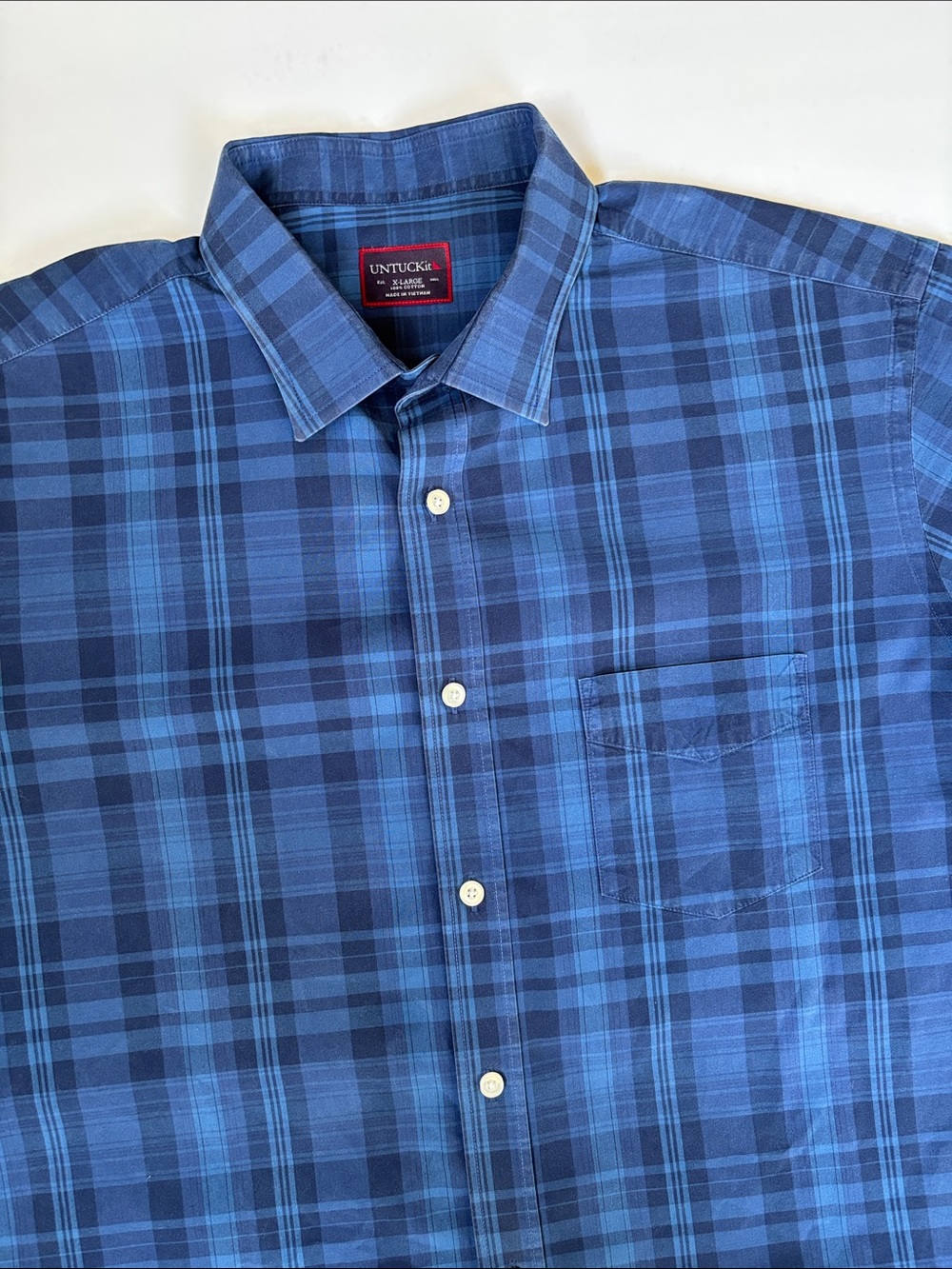 UNTUCKit Notro Blue Plaid Short Sleeve Button Shirt 100% Cotton Pocket Mens XL
